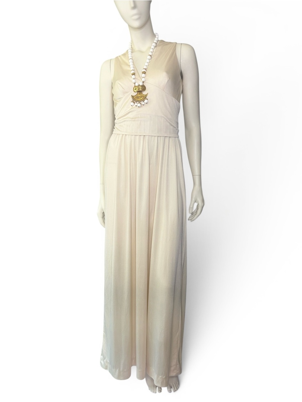 1960’s Rodrigues Sleeveless Cream Maxi Halter Dress S